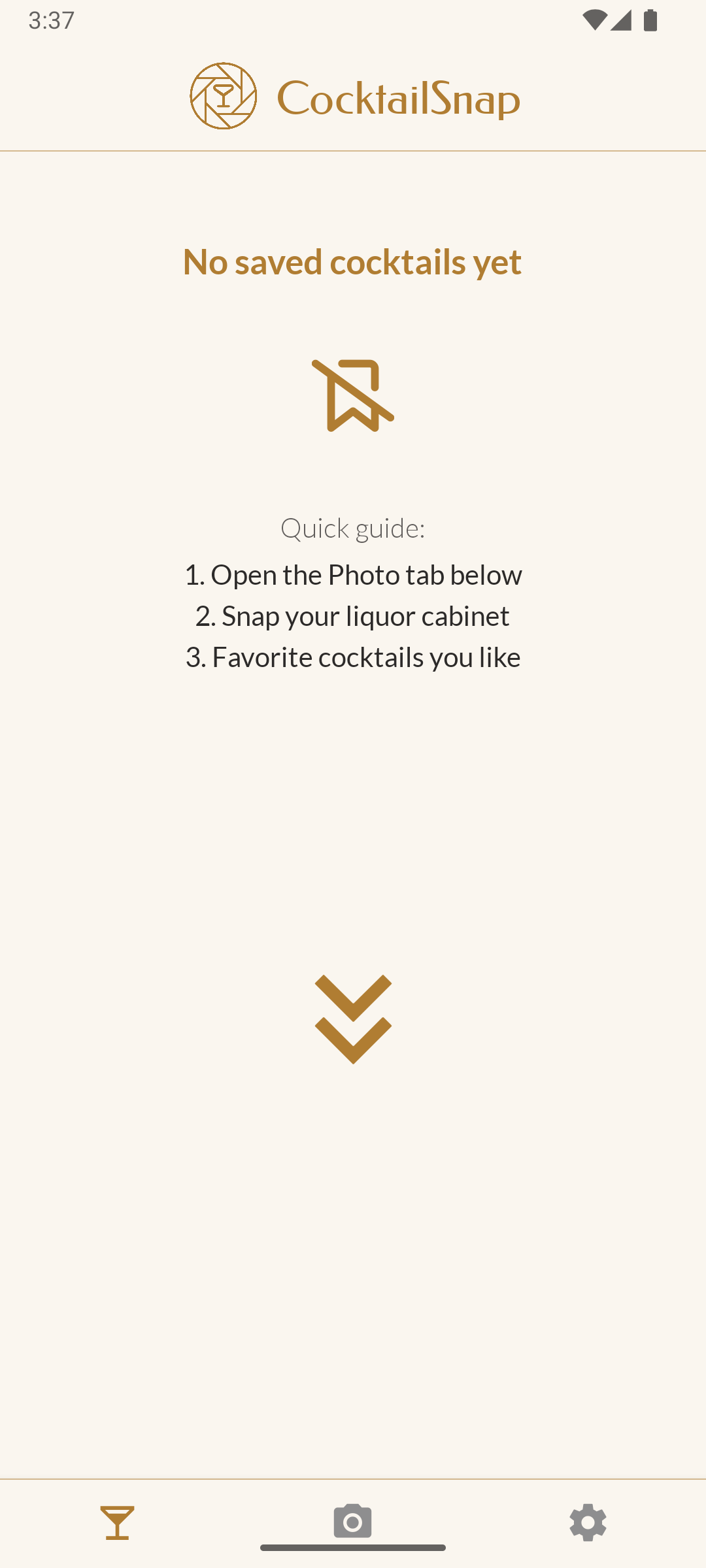 CocktailSnap app screenshot showing personalized cocktail matches